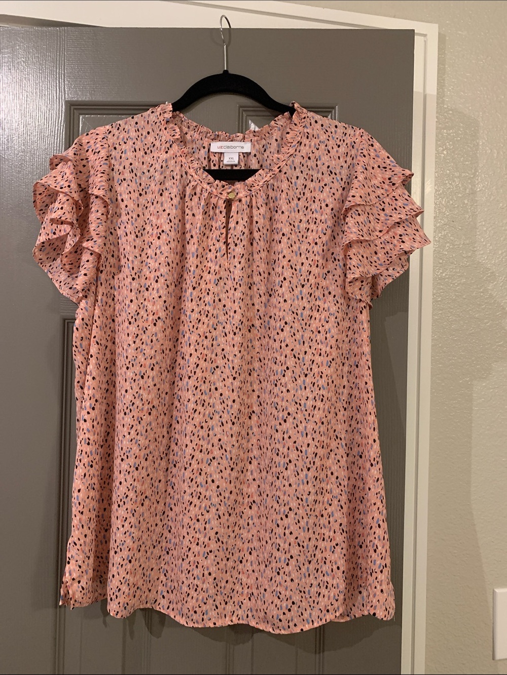 Liz Claiborne Pink Multicolor Speckle Ruffle Sleeve Blouse size XXL